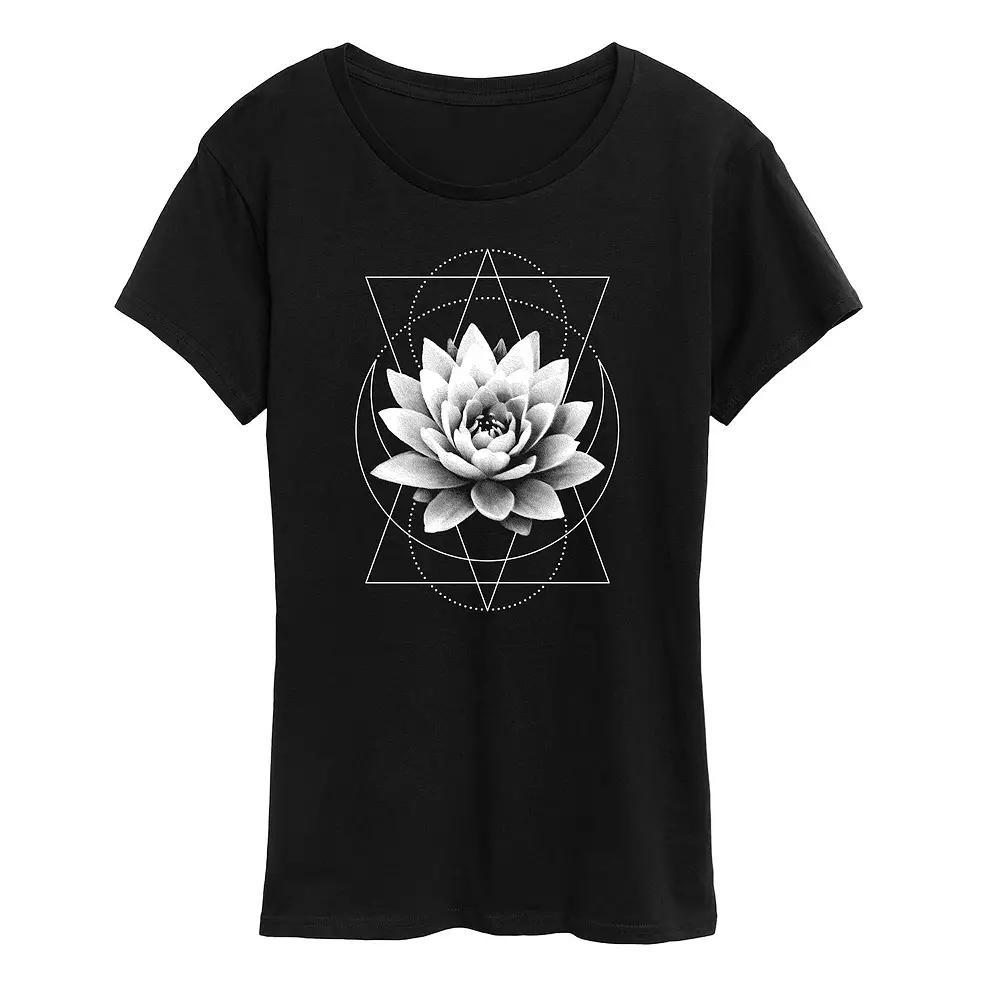 Women's Lotus Flower Moon Graphic Tee, Size: Medium, Black Product Image