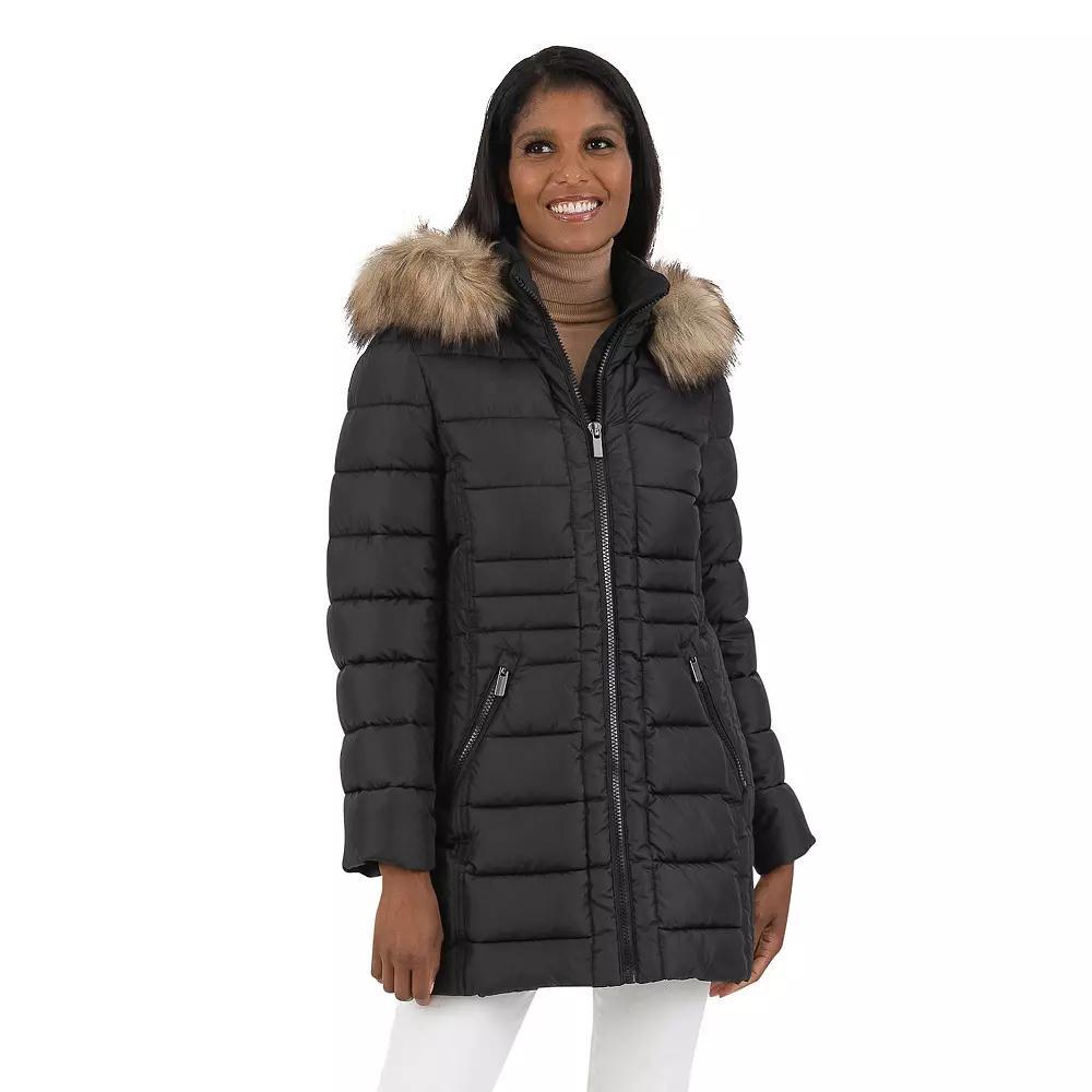 Women's Fleet Street Faux Fur Trimmed Hooded Puffer Coat, Size: Large, Green Product Image