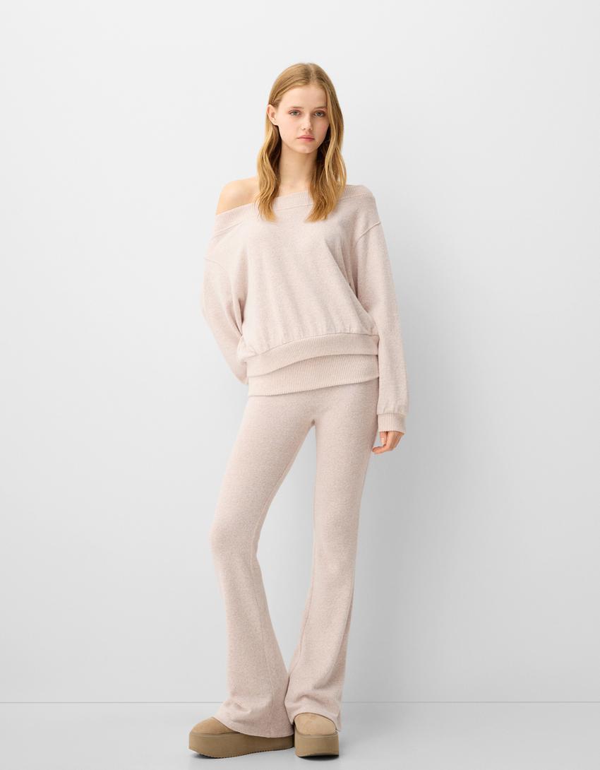 Soft touch flared pants with fold-over waist Product Image