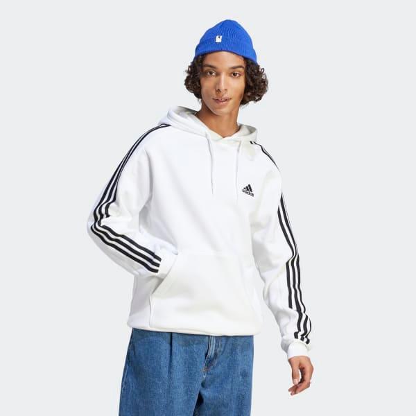 adidas Essentials Fleece 3-Stripes Hoodie White L Mens Product Image