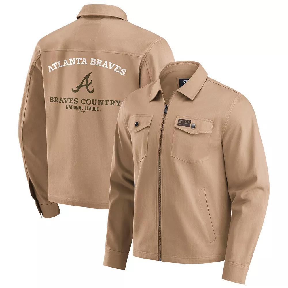 Men's Darius Rucker Collection by Fanatics  Tan Atlanta Braves Distressed Washed Full-Zip Jacket, Size: 3XL, Team Product Image