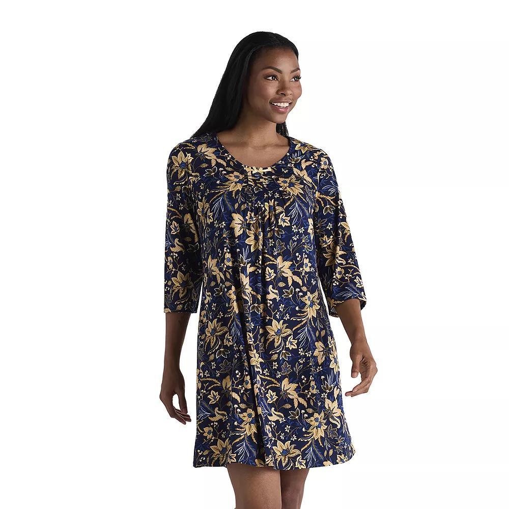 Women's Miss Elaine Essentials Micro Velvet Short Gown, Size: Large, Navy Gold Floral Product Image
