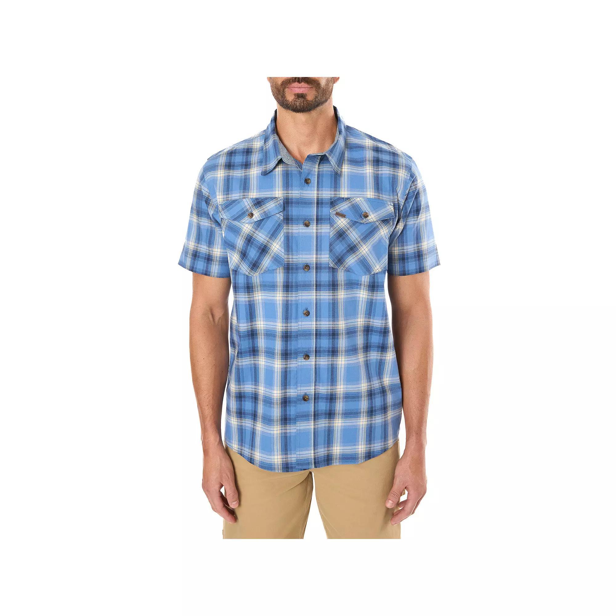 Men's Smith's Workwear Plaid Stretch Button-Down Shirt, Size: Large, Light Blue Product Image