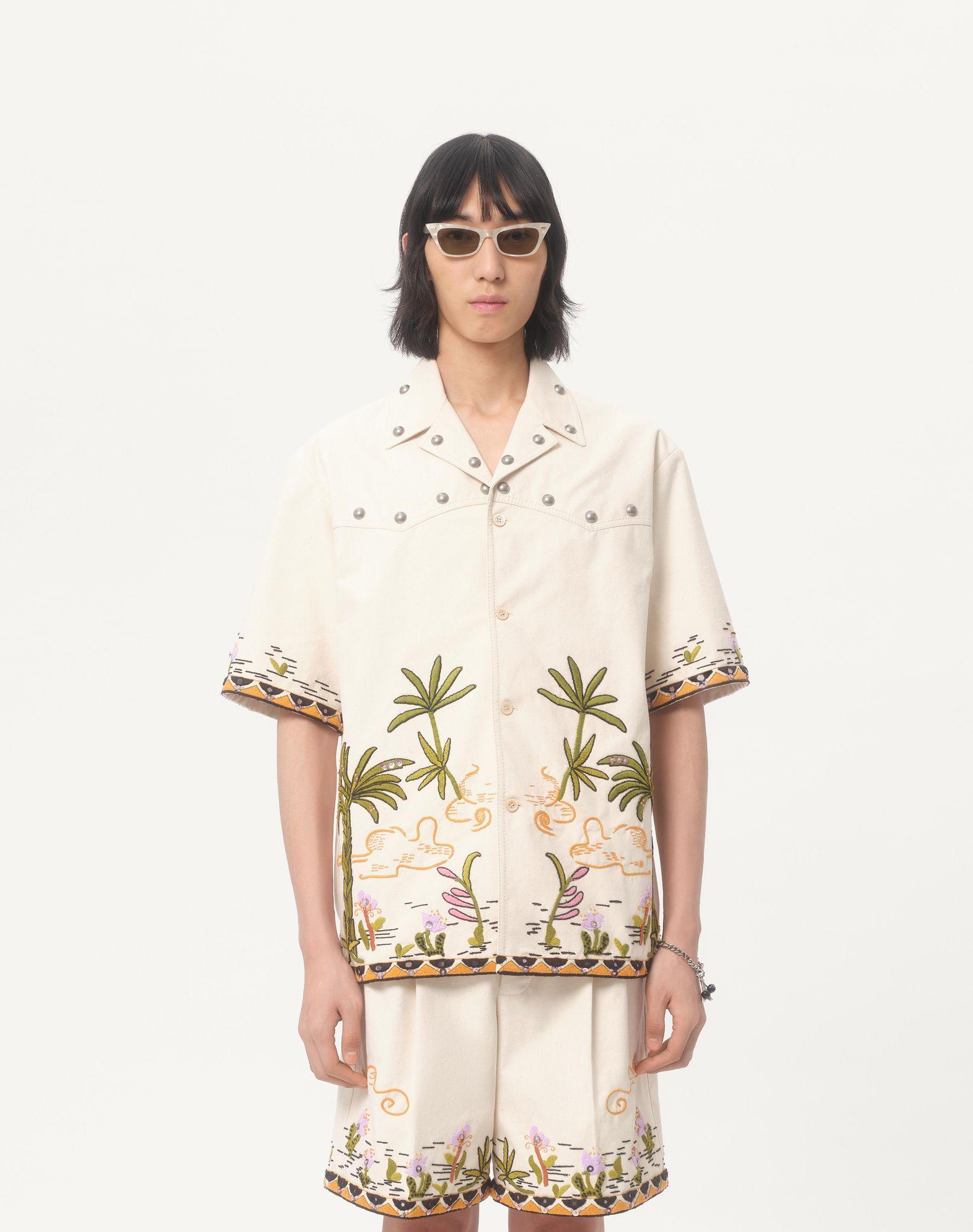 Cotton Canvas Shirt With Floral Embroidery Product Image