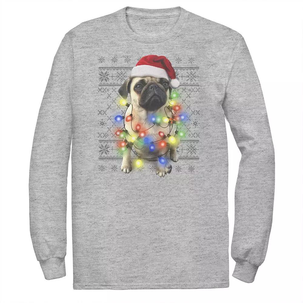 Big & Tall Ugly Sweater Photoreal Christmas Lights Pug Tee, Men's, Size: XXL Tall, Athletic Grey Product Image