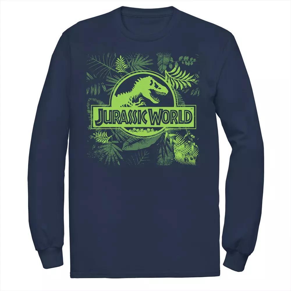 Men's Jurassic World Grey Jungle Classic Logo Long Sleeve Graphic Tee, Size: Large, Blue Product Image