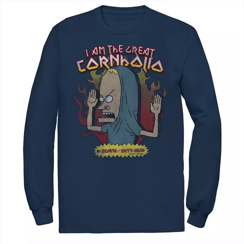 Men's Beavis & Butthead Cornholio Fire Portrait Tee, Size: Small, Blue Product Image