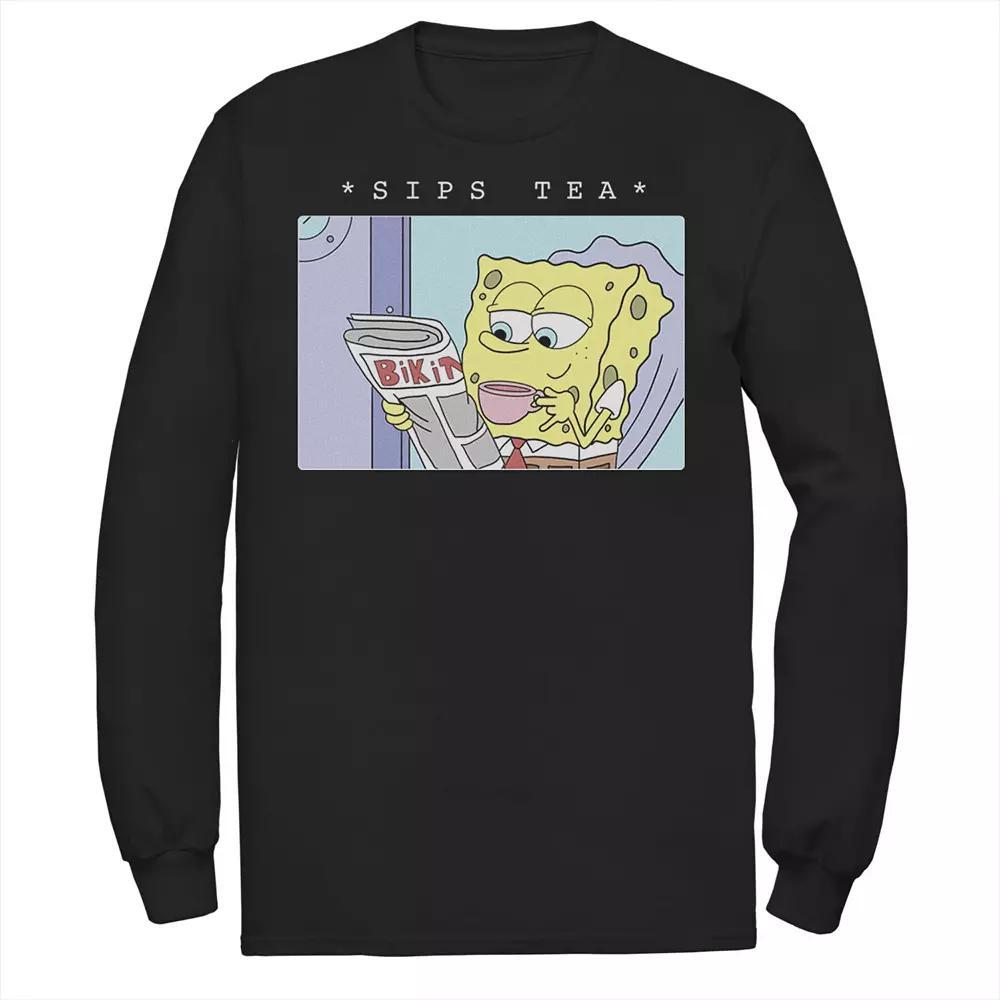 Men's SpongeBob SquarePants Sips Tea Meme Tee, Size: Small, Black Product Image