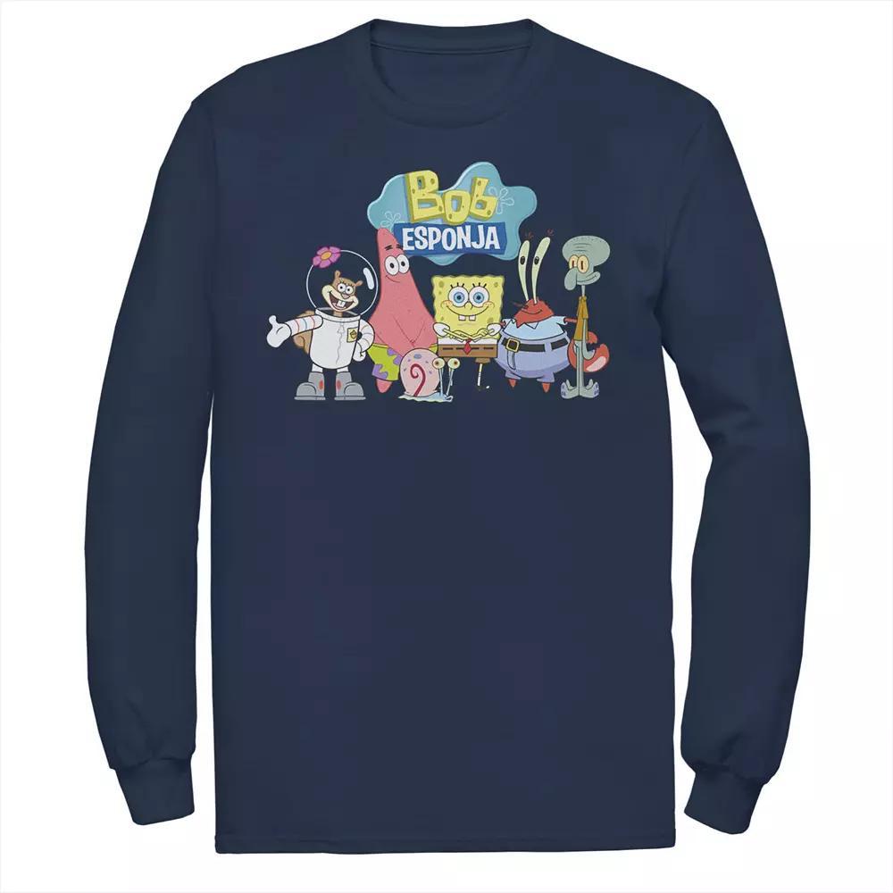 Men's Nickelodeon SpongeBob SquarePants Bob Esponja Happy Group Shot Long Sleeve Graphic Tee, Size: 3XL, Blue Product Image