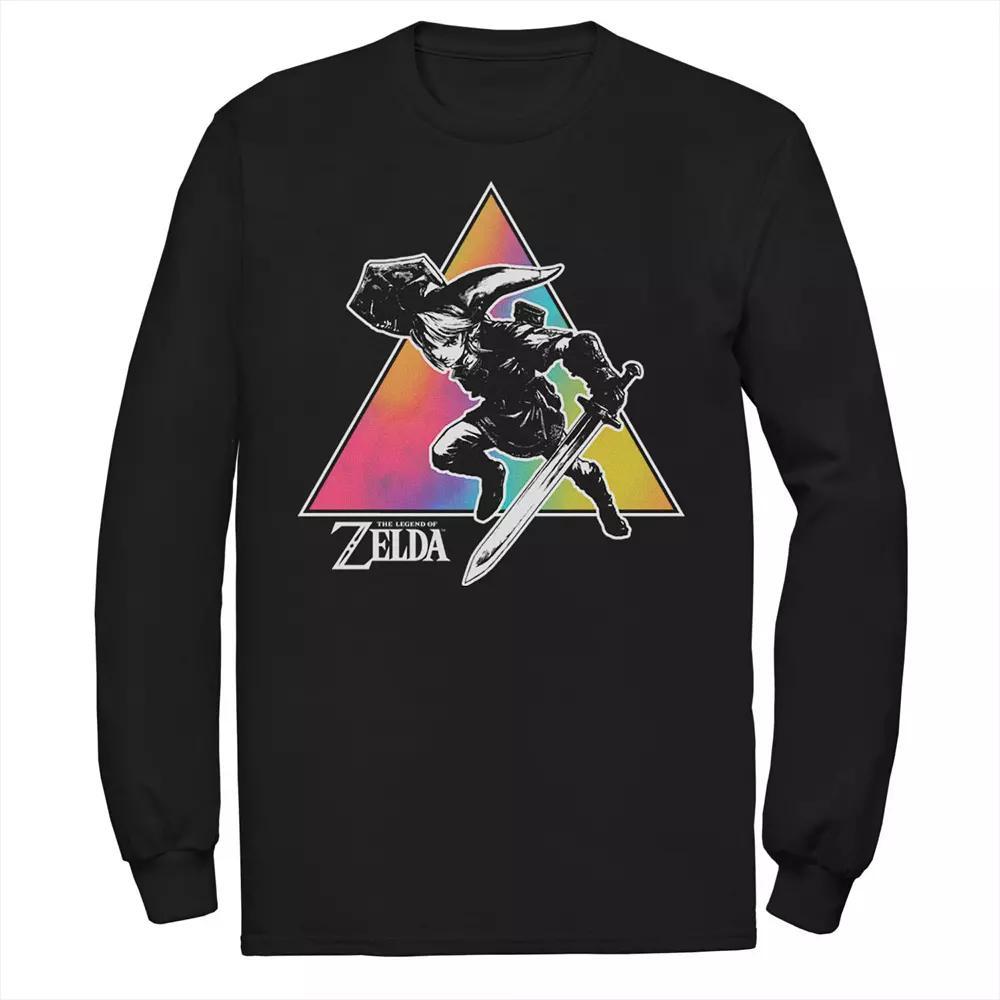 Men's Zelda Link Tie Dye Triangle Portrait Long Sleeve Tee, Size: 4XL, Black Product Image