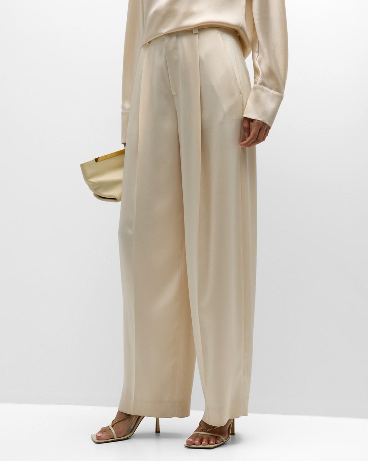 Silk Satin Pleated Wide-Leg Pants Product Image