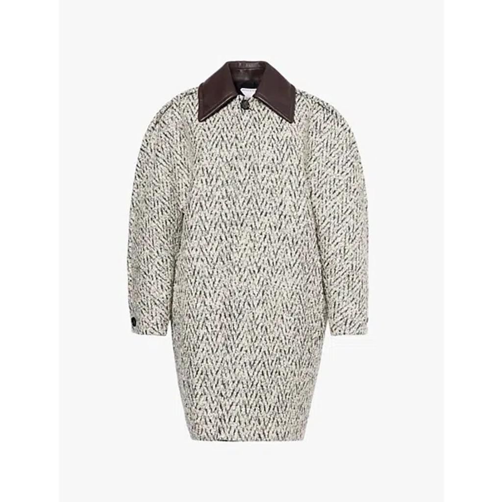 BOTTEGA VENETA Wool Boucle Chevron Coat In Charcoal Beige Product Image