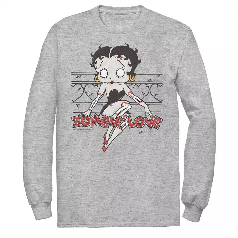 Big & Tall Betty Boop Zombie Love Heart Barb Wire Long Sleeve Graphic Tee, Men's, Size: 3XL, Athletic Grey Product Image