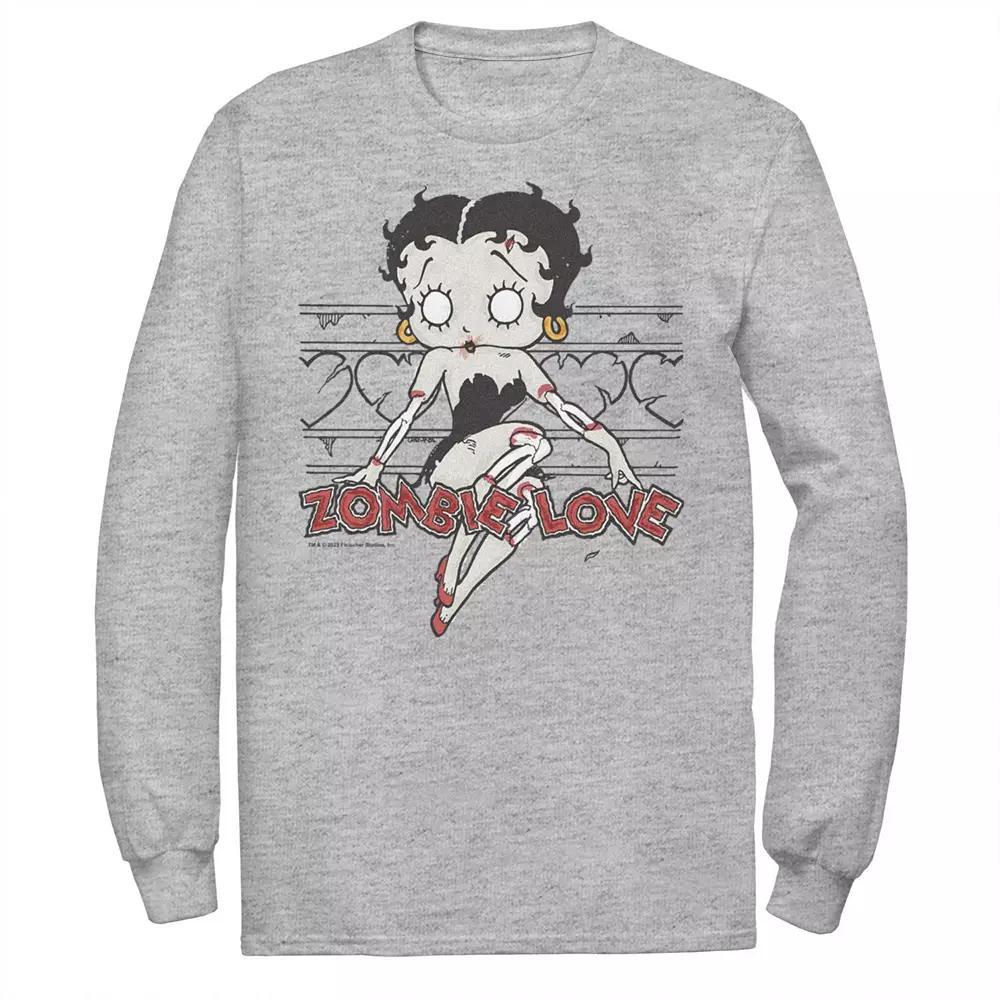 Big & Tall Betty Boop Zombie Love Heart Barb Wire Long Sleeve Graphic Tee, Men's, Size: 3XL, Athletic Grey Product Image