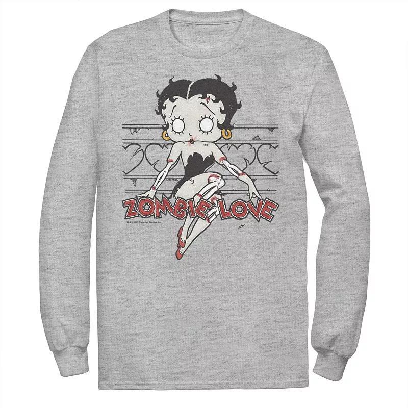 Big & Tall Betty Boop Zombie Love Heart Barb Wire Long Sleeve Graphic Tee, Men's, Size: 3XL, Athletic Grey Product Image
