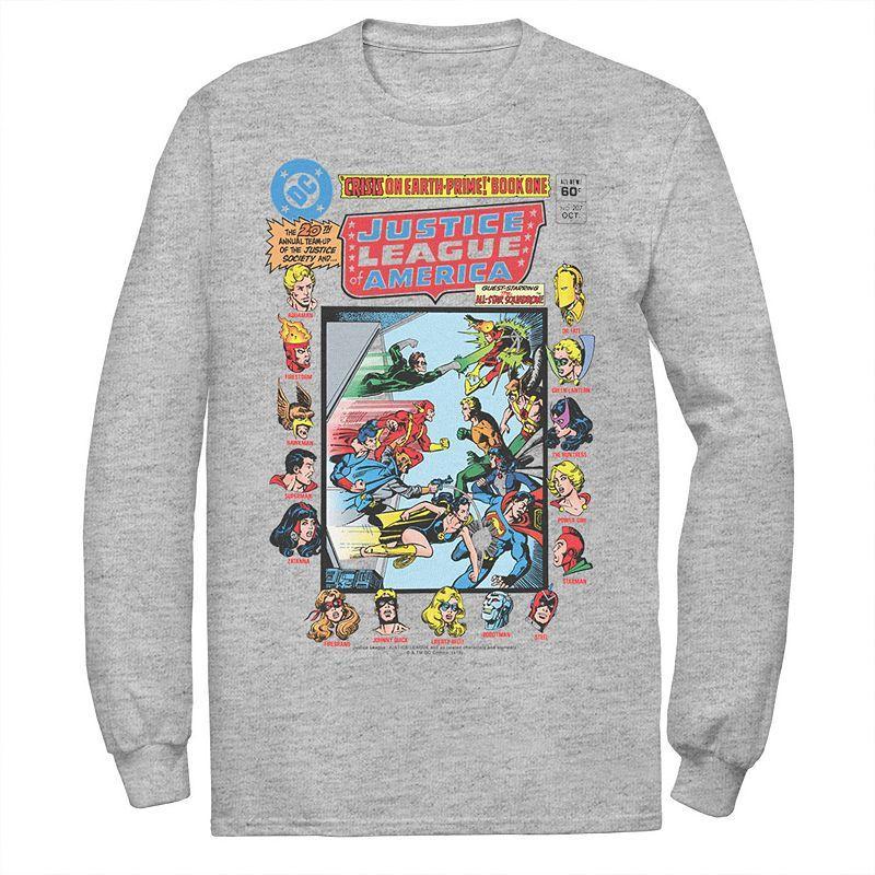 Men's Justice League Crisis On Earth Vintage Cover Tee, Size: Small, Athletic Grey Product Image