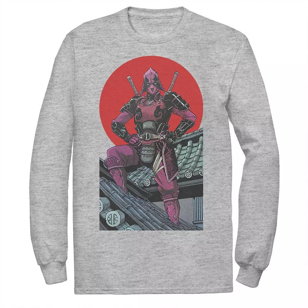 Men's Marvel Deadpool Samurai Warrior Pose Red Sun Tee, Size: XL, Athletic Grey Product Image