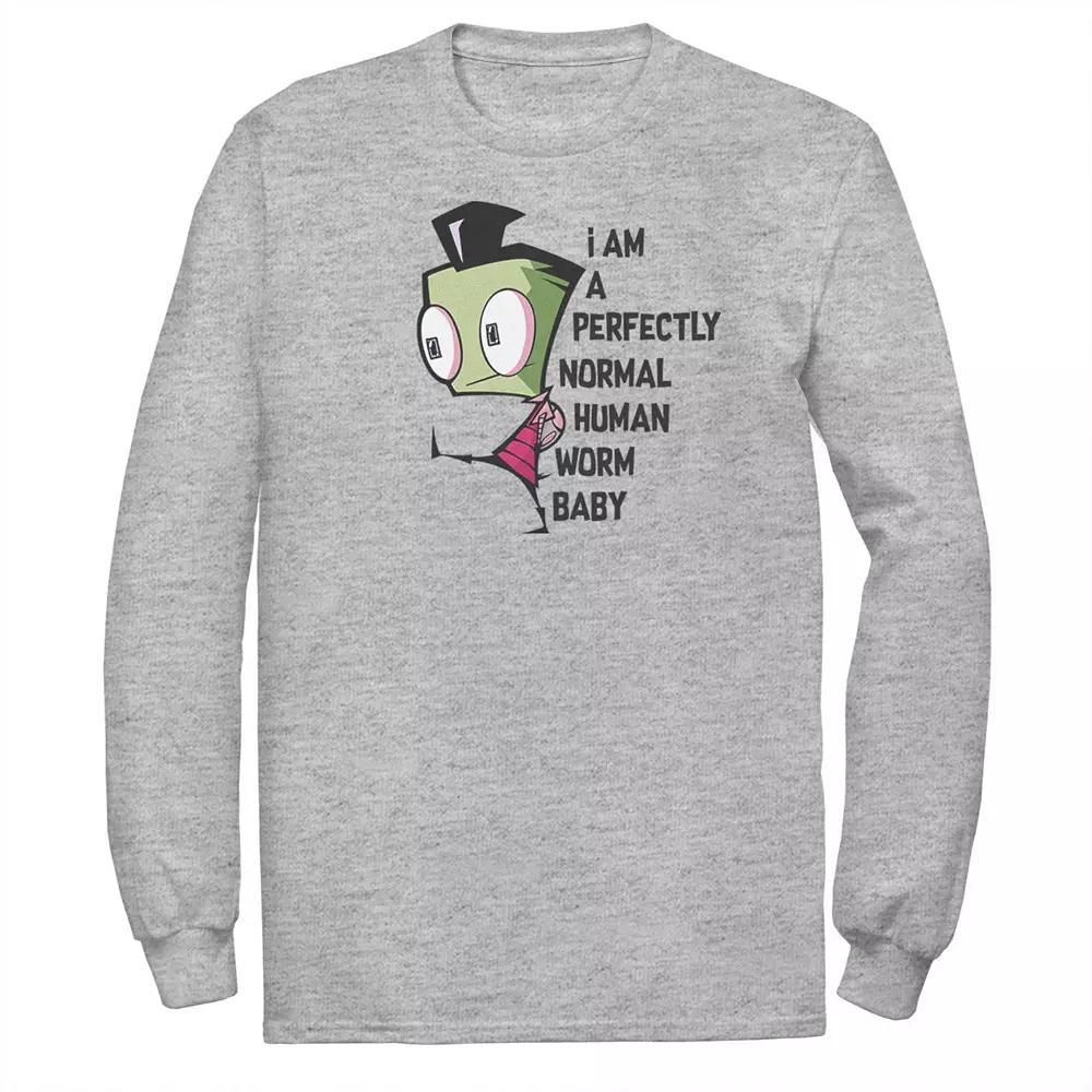 Men's Nickelodeon Invader Zim And Gir Watercolor Portrait Logo Long Sleeve Graphic Tee, Size: Medium, Athletic Grey Product Image