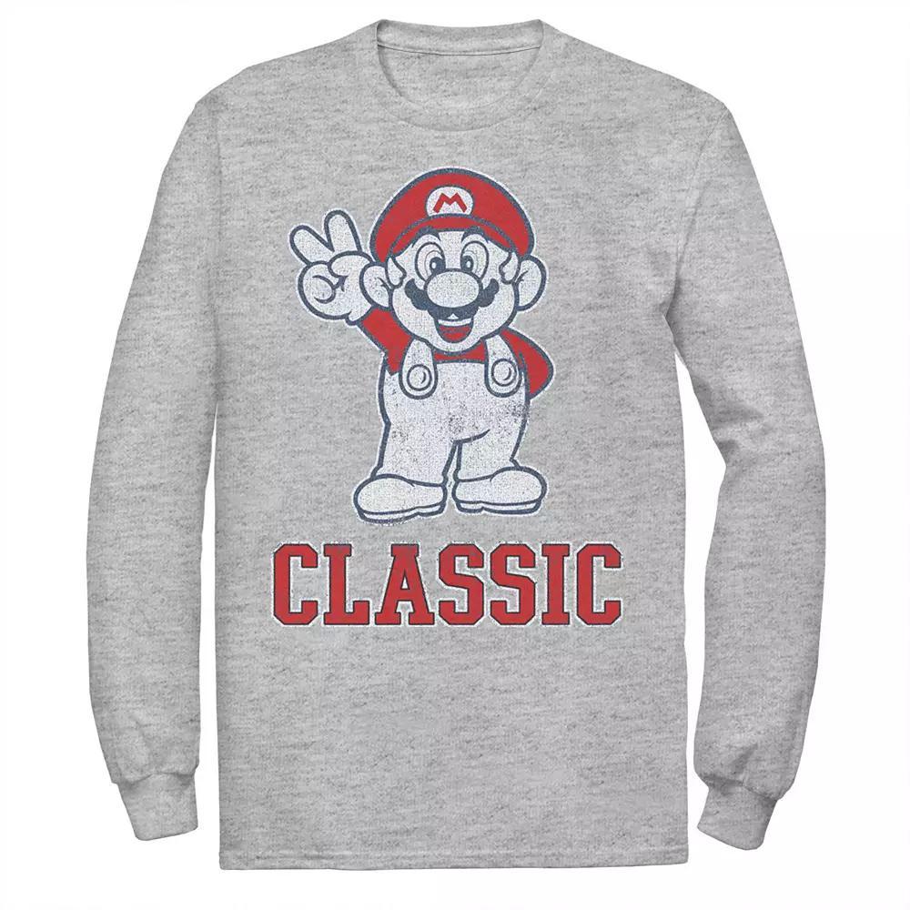 Men's Super Mario Bros Classic Draw Long Sleeve Tee, Size: XL Tall, Athletic Grey Product Image