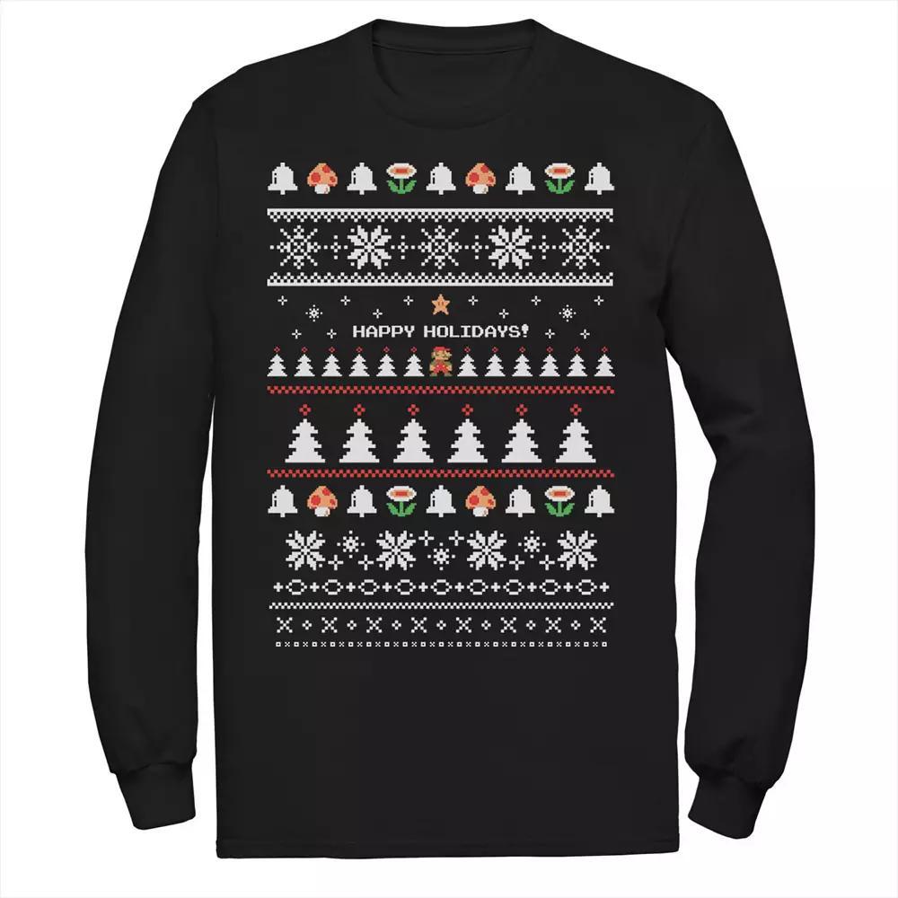 Men's Nintendo Super Mario Happy Holidays Pixels Tee, Size: 3XL, Black Product Image