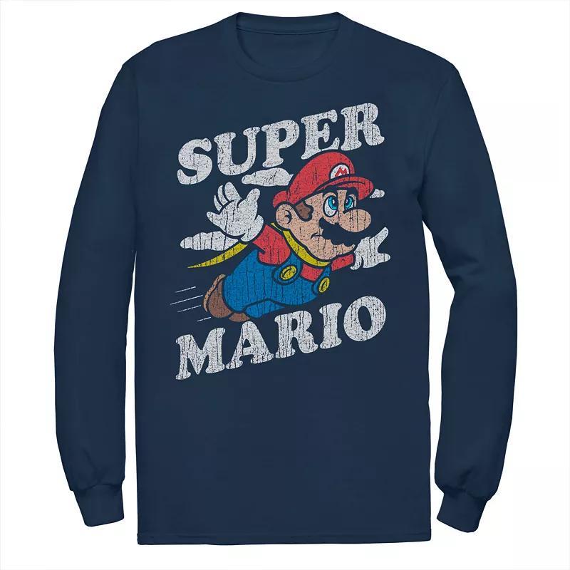 Men's Super Mario Retro Distressed lying Portrait Long Sleeve Tee, Size: 4XL, Blue Product Image