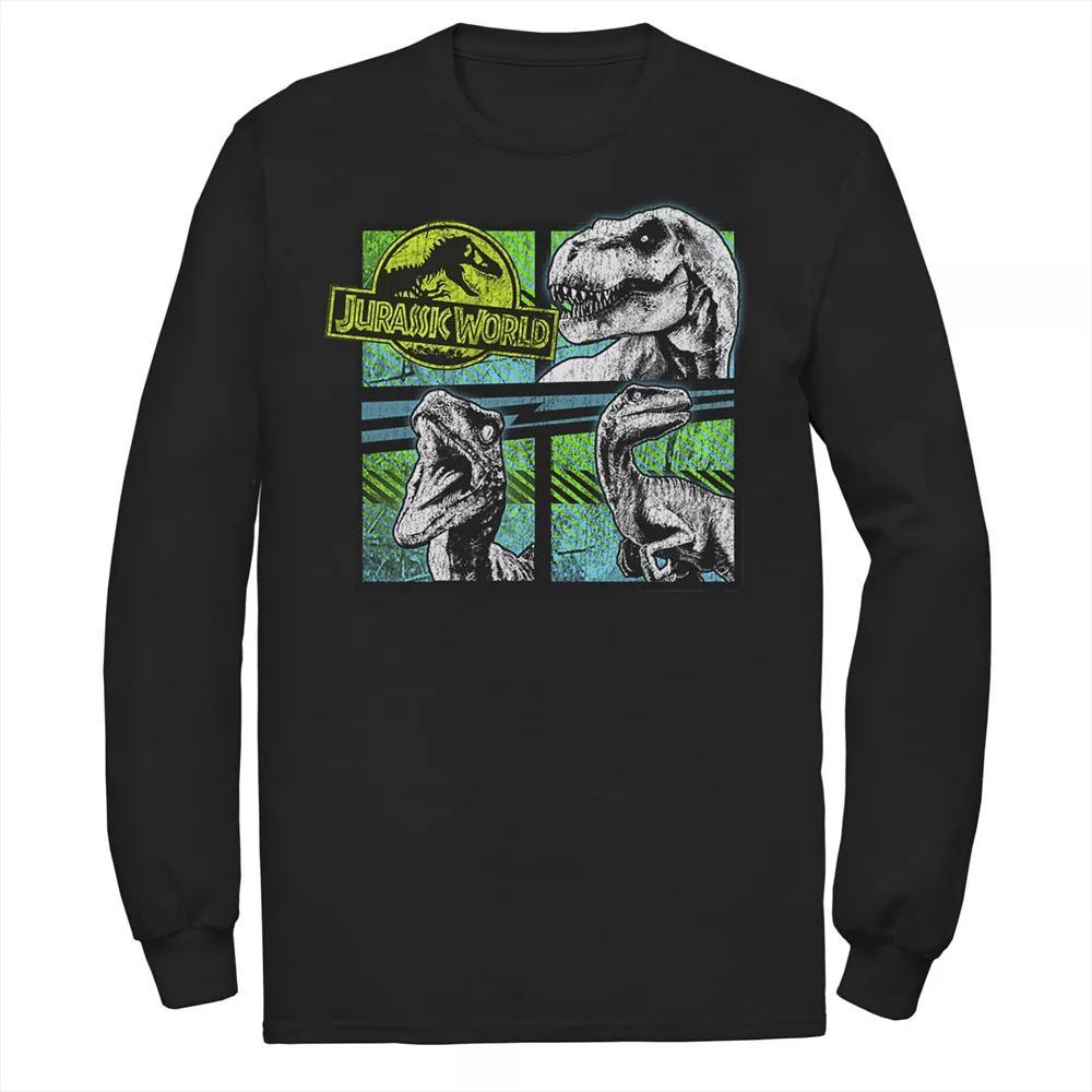 Men's Jurassic World Dinosaurs Group Of 3 Neon Long Sleeve Graphic Tee, Size: Small, Black Product Image