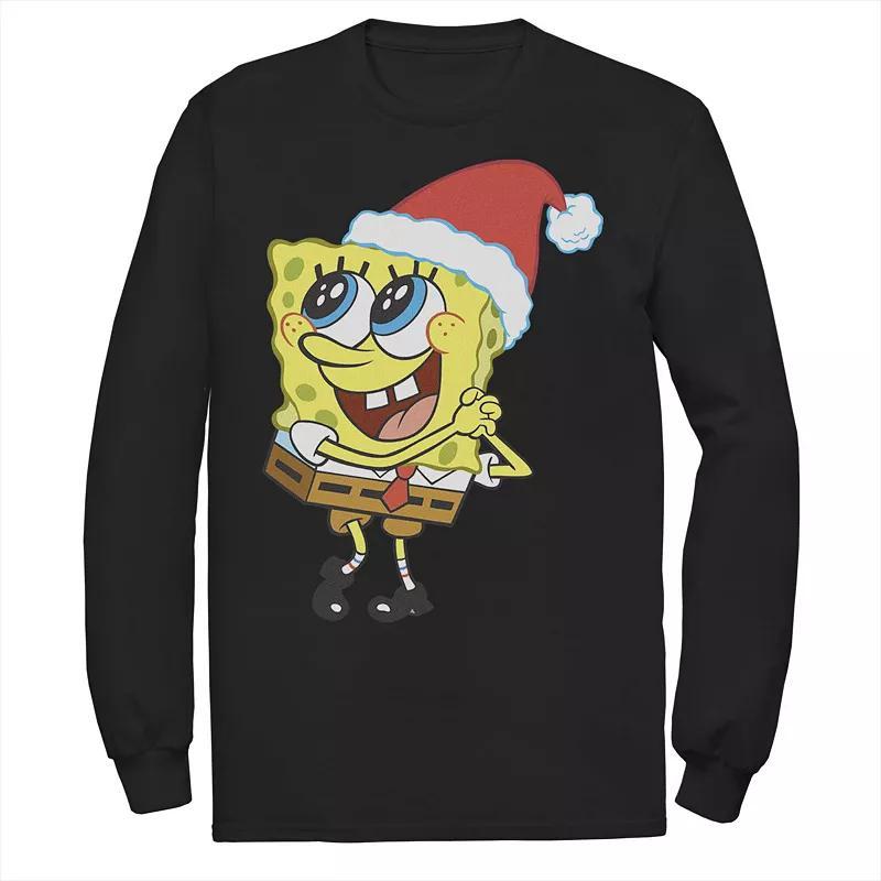 Men's Nickelodeon SpongeBob SquarePants Santa Hat Long Sleeve Tee, Size: XXL, Blue Product Image