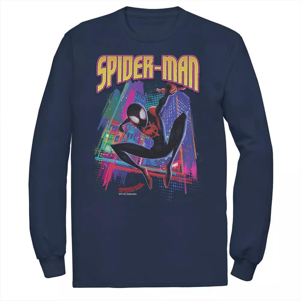Men's Marvel Into The Spider-Verse Neon Skyline Tee, Size: Small, Blue Product Image
