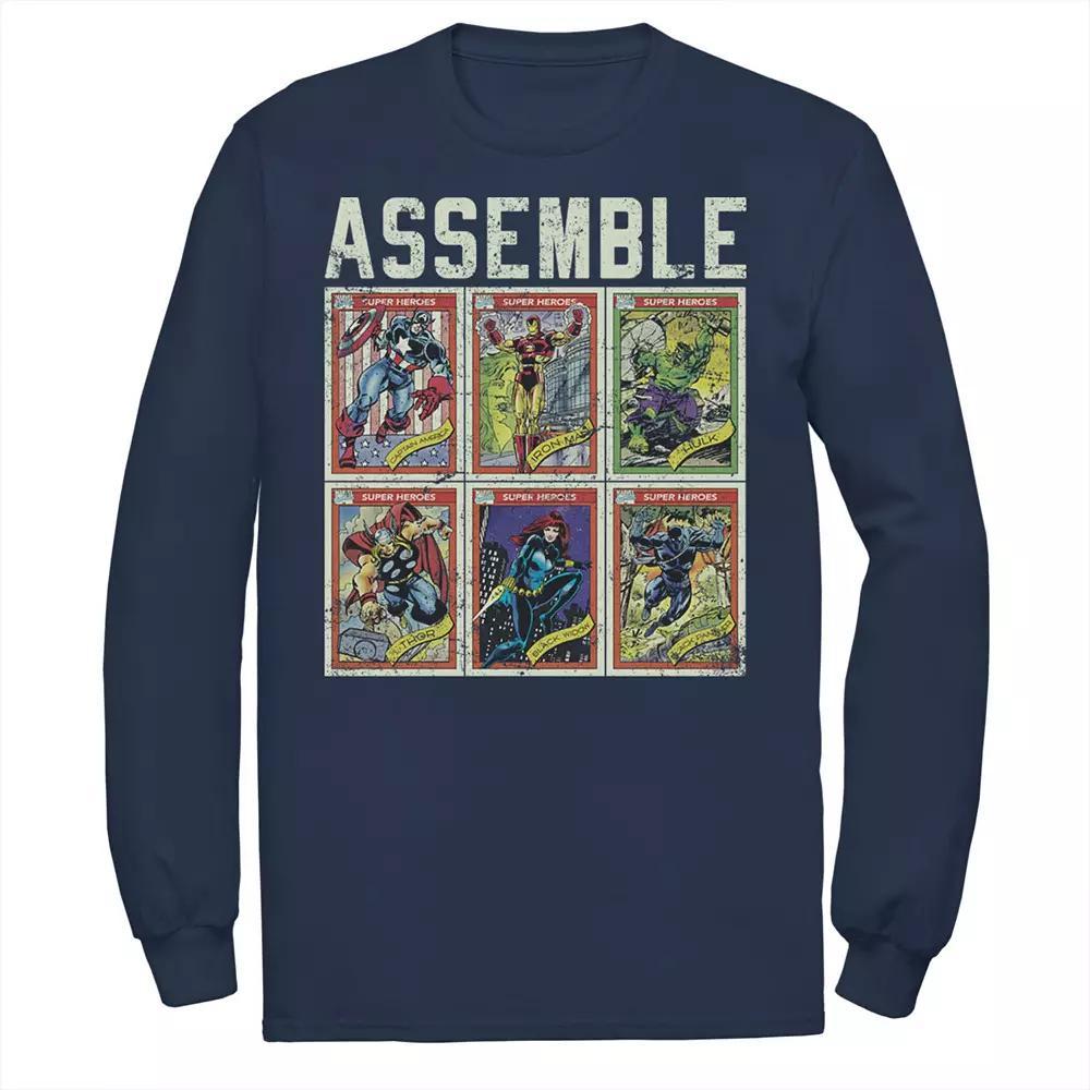 Men's Marvel Assemble Avengers Trading Cards Stacked Poster Tee, Size: Small, Blue Product Image
