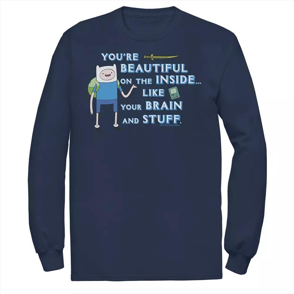 Mens Adventure Time Finn Youre Beautiful On The Inside Portrait Long Sleeve Tee Athletic Grey Product Image