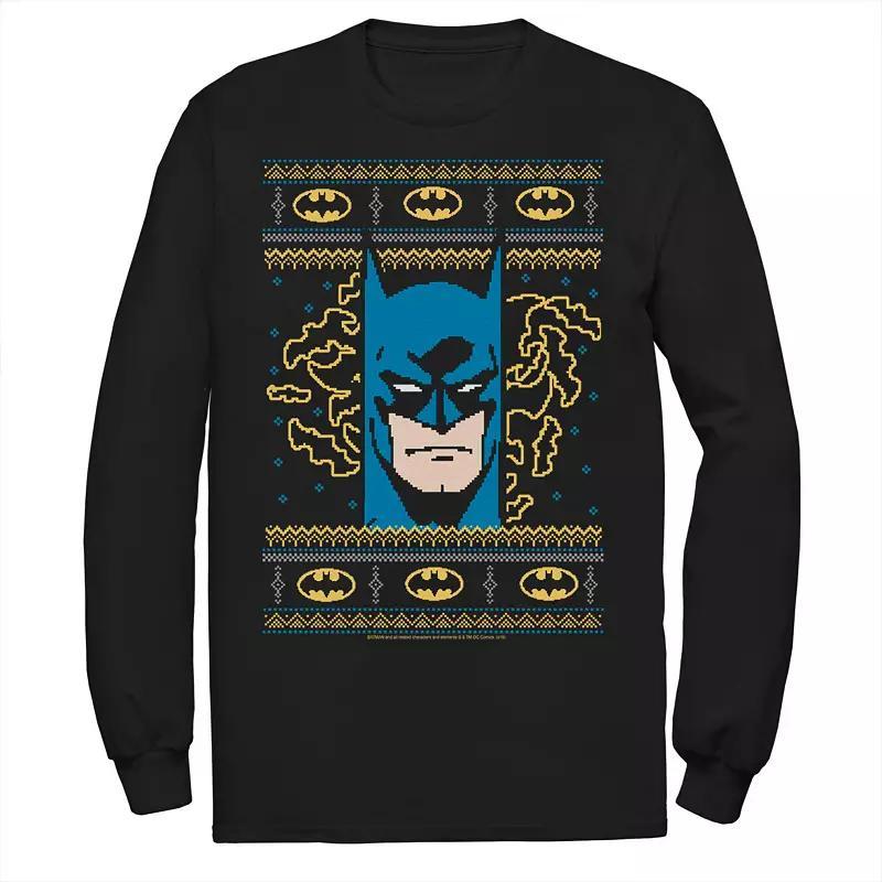 Men's DC Comics Batman Face Christmas Sweater Style Tee, Size: Medium, Black Product Image