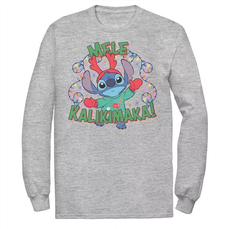 Disney's Lilo & Stitch Men's Mele Kalikimaka Stitch Long Sleeve Tee, Size: XXL, Athletic Grey Product Image