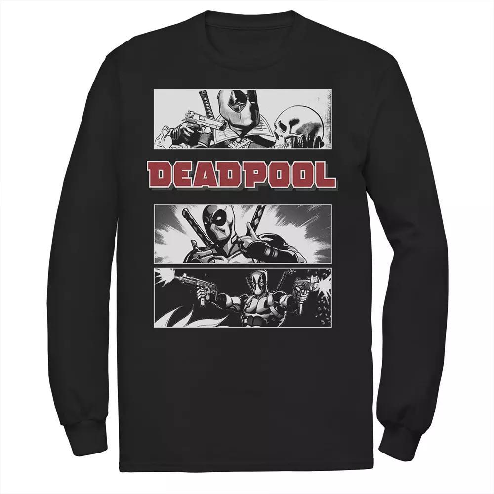 Men's Marvel Deadpool Title Logo Comic Panels Long Sleeve Graphic Tee, Size: Medium, Black Product Image