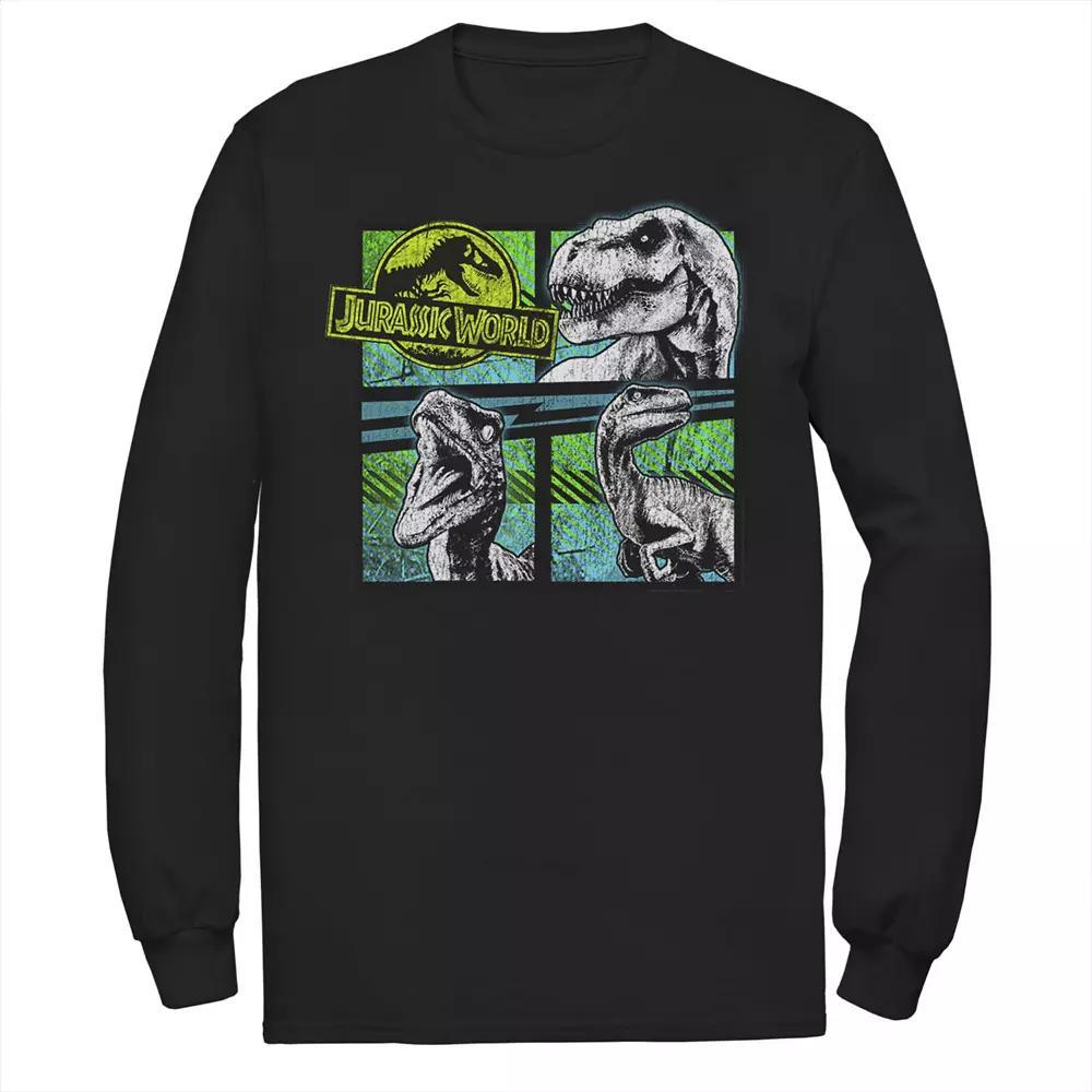 Men's Jurassic World Dinosaurs Group Of 3 Neon Long Sleeve Graphic Tee, Size: Small, Black Product Image