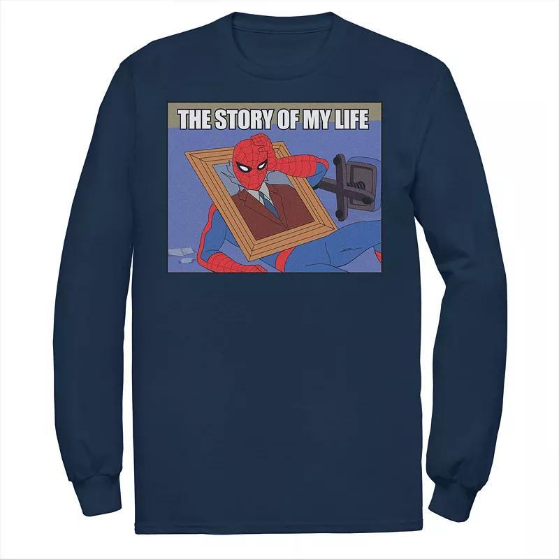 Men's Marvel Spider-Man The Story Of My Life Humor Portrait Tee, Size: Large, Blue Product Image