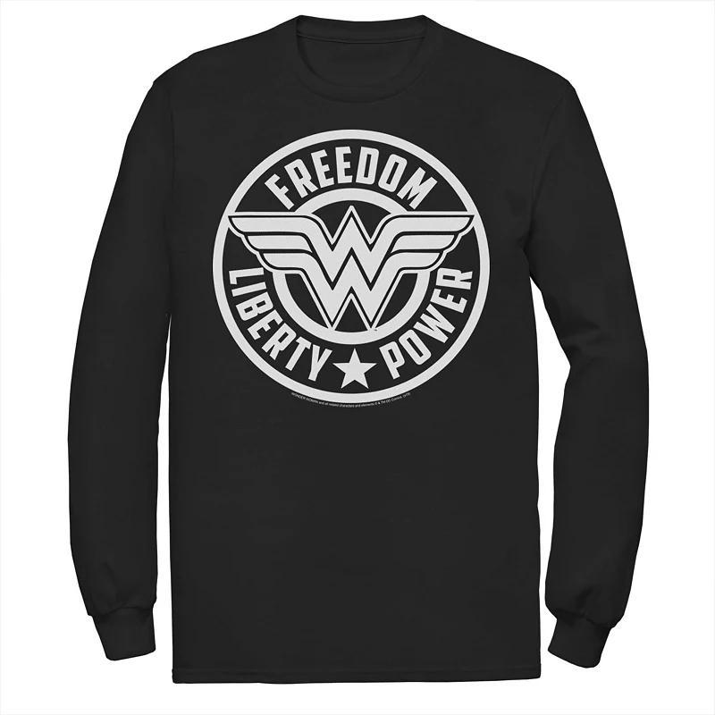 Men's DC Comics Wonder Woman Freedom Liberty Power Logo Long Sleeve Graphic Tee, Size: Small, Black Product Image