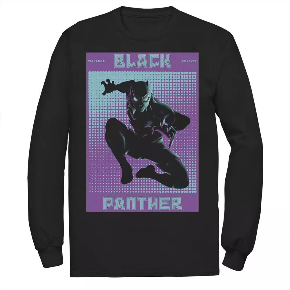 Men's Marvel Black Panther Halftone Pop Art Poster Long Sleeve Graphic Tee, Size: Medium Product Image