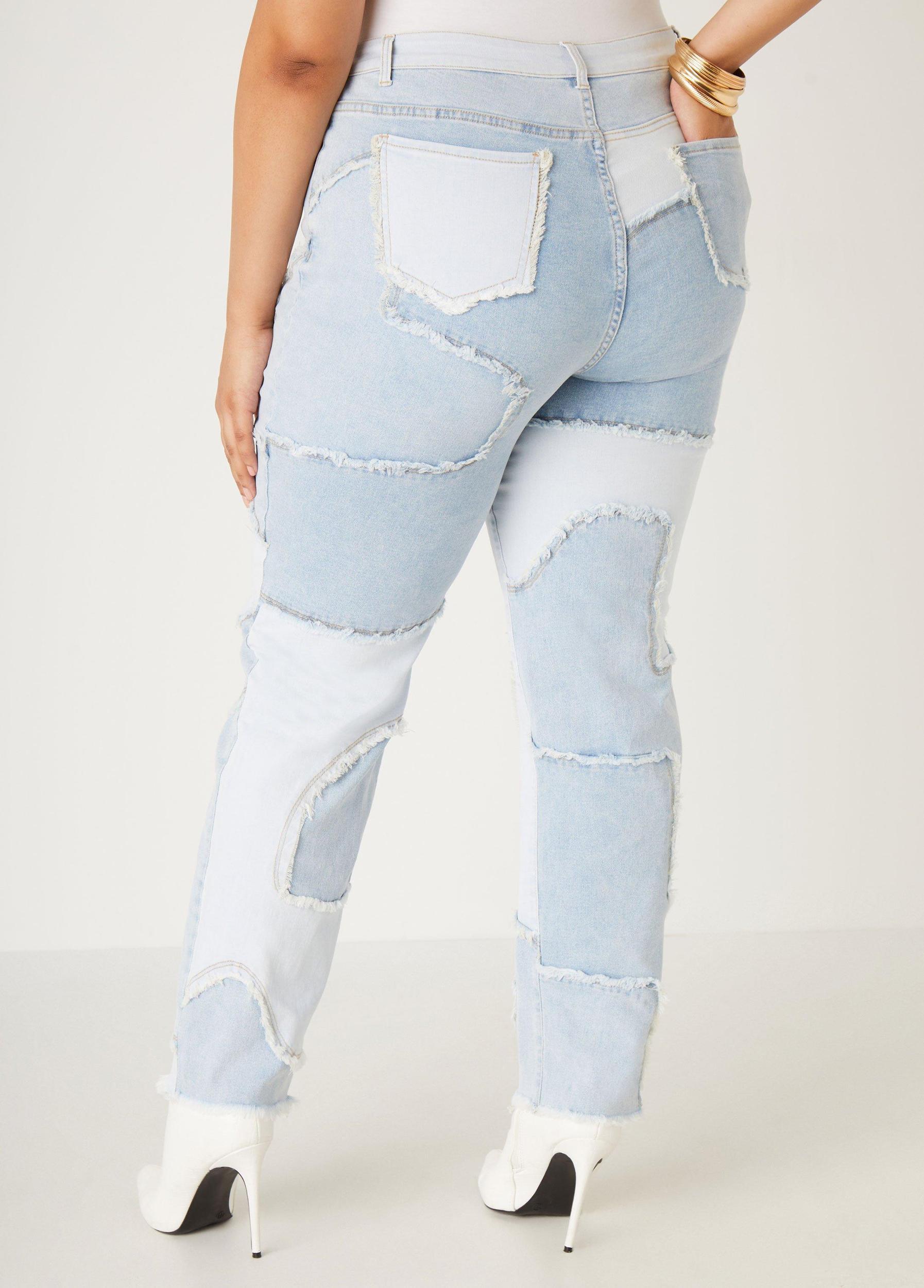 Patchwork High Rise Skinny Jeans Product Image