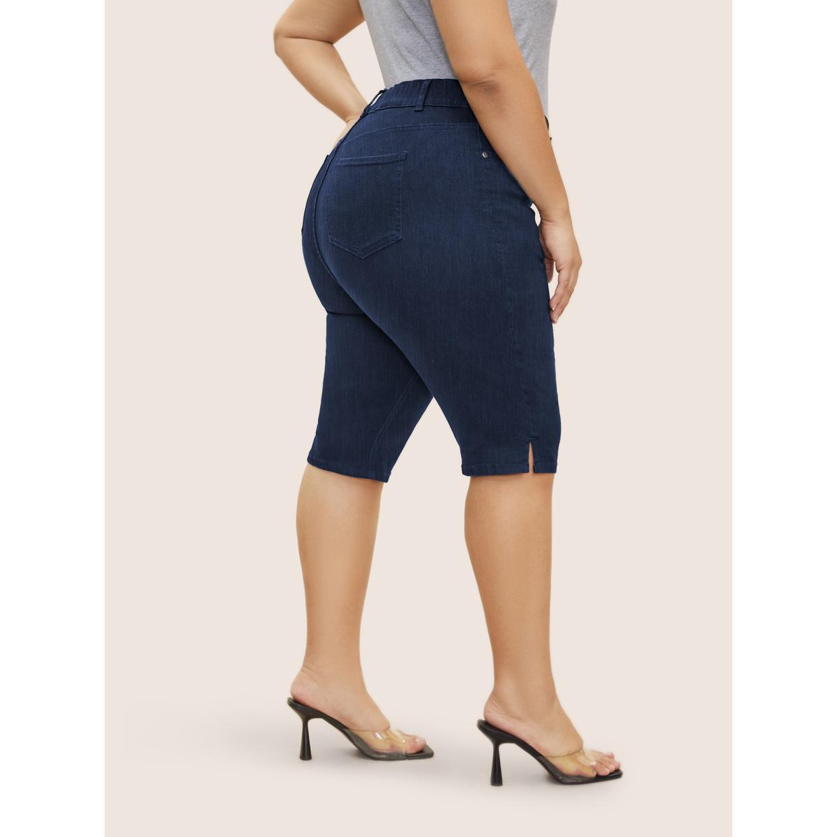 Plus Size Black Wash Split Side Pull-on Jegging Jeans Women Denimindigo Casual Slit High stretch Slanted pocket Jeans BloomChic 22/3X Product Image