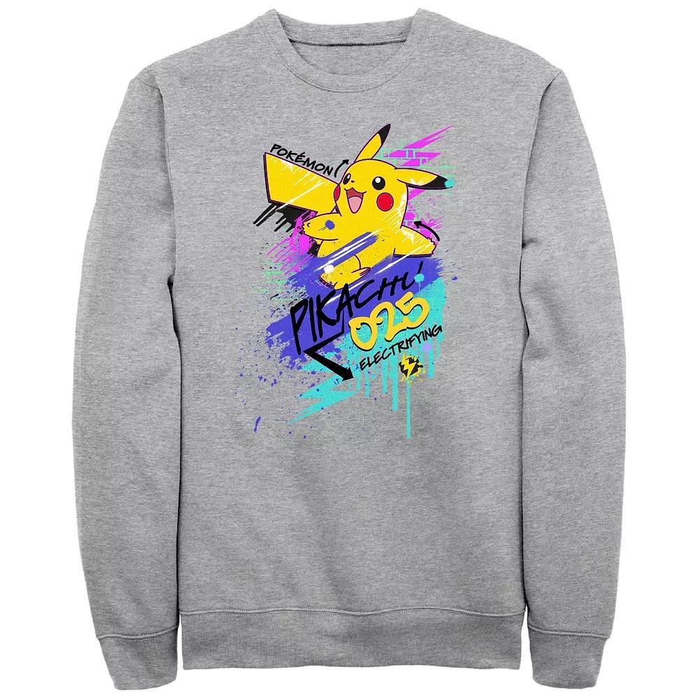 Men's Pokemon Pikachu Graffiti Fleece Sweatshirt, Size: Small, Athletic Grey Product Image