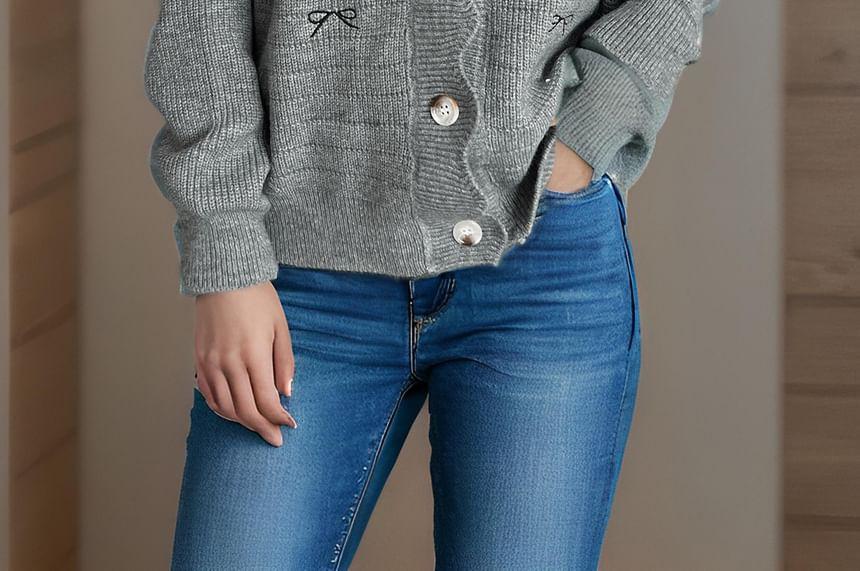 Bow Embroidered Scallop Trim Cardigan Product Image