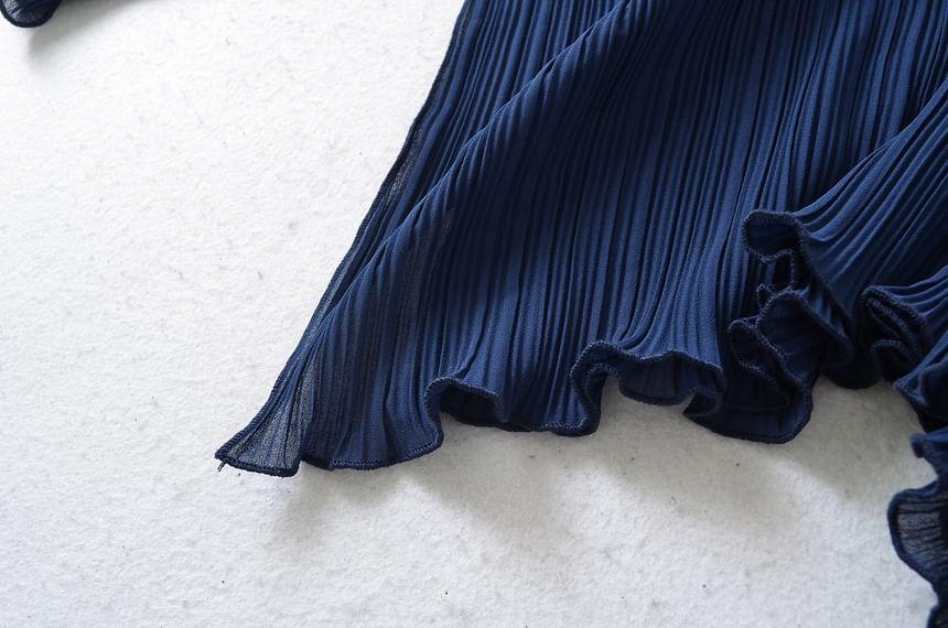 Long-Sleeve V-Neck Plain Ribbed Knit Top Product Image