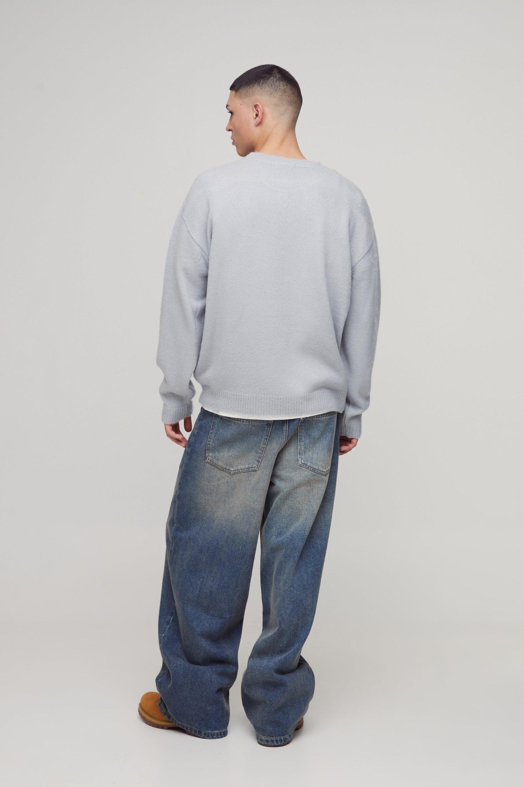 Oversized Skull Graphic Fluffy Knitted Sweater | boohooMAN USA Product Image