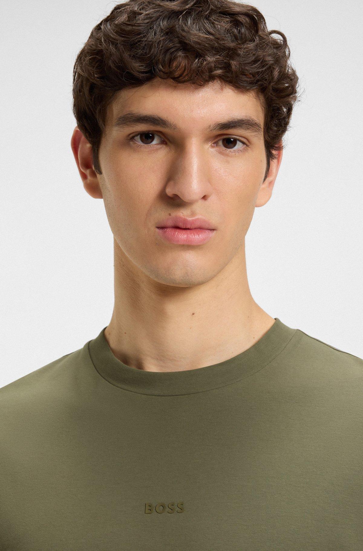 BOSS - Relaxed-fit T-shirt in stretch cotton with logo print - Light Green Product Image