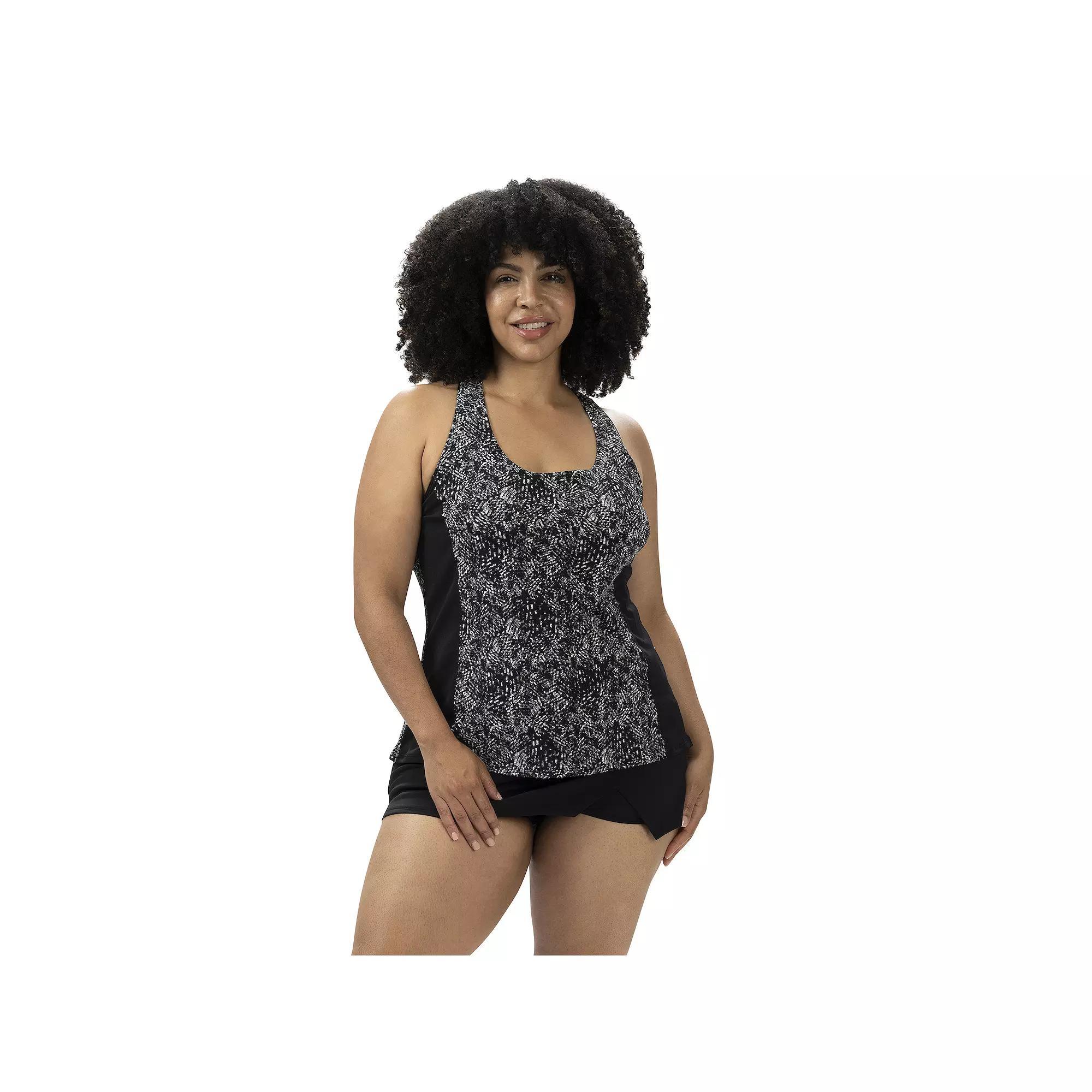 Women's Dolfin Aquashape Printed Twist Back Tankini Swim Top, Size: Medium, Black Product Image
