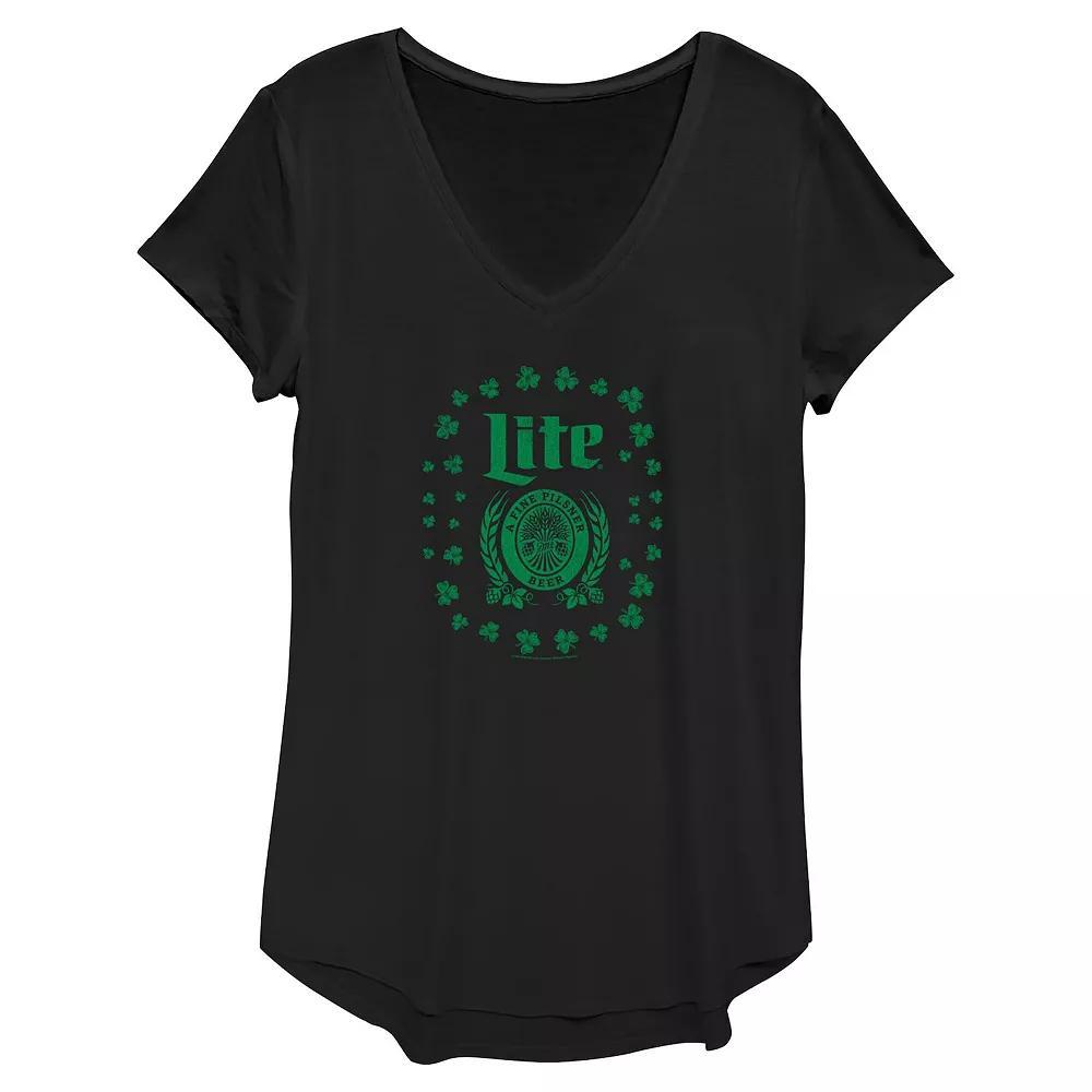 Women's Miller Lite Shamrock Logo Graphic Tee, Size: XS, Black Product Image
