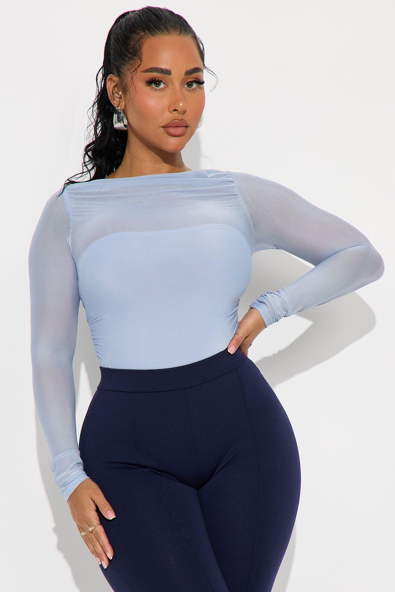 Melina Mesh Long Sleeve Bodysuit - Periwinkle Female Product Image
