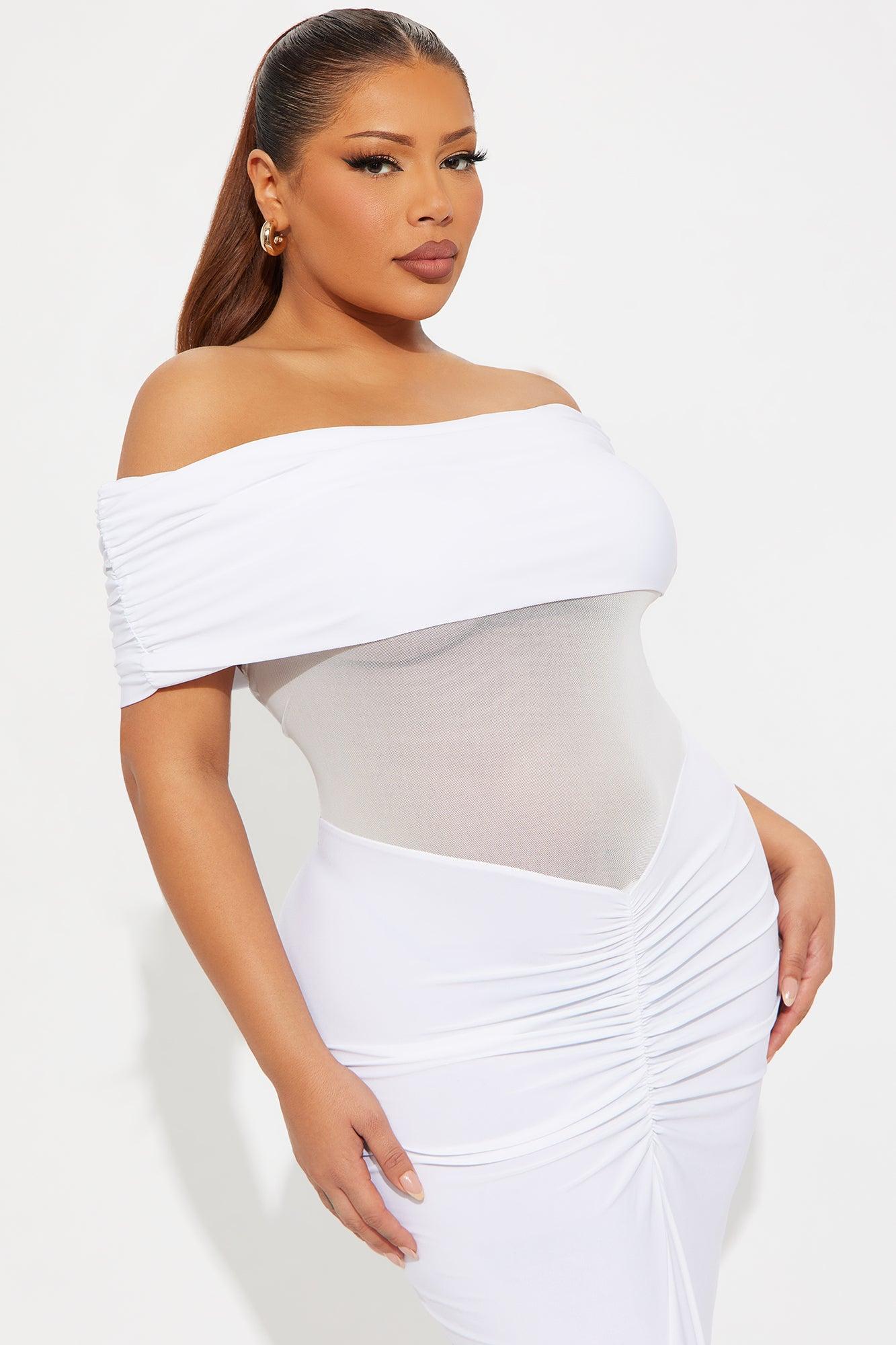 Jesika Ruched Off Shoulder Maxi Dress - White Product Image