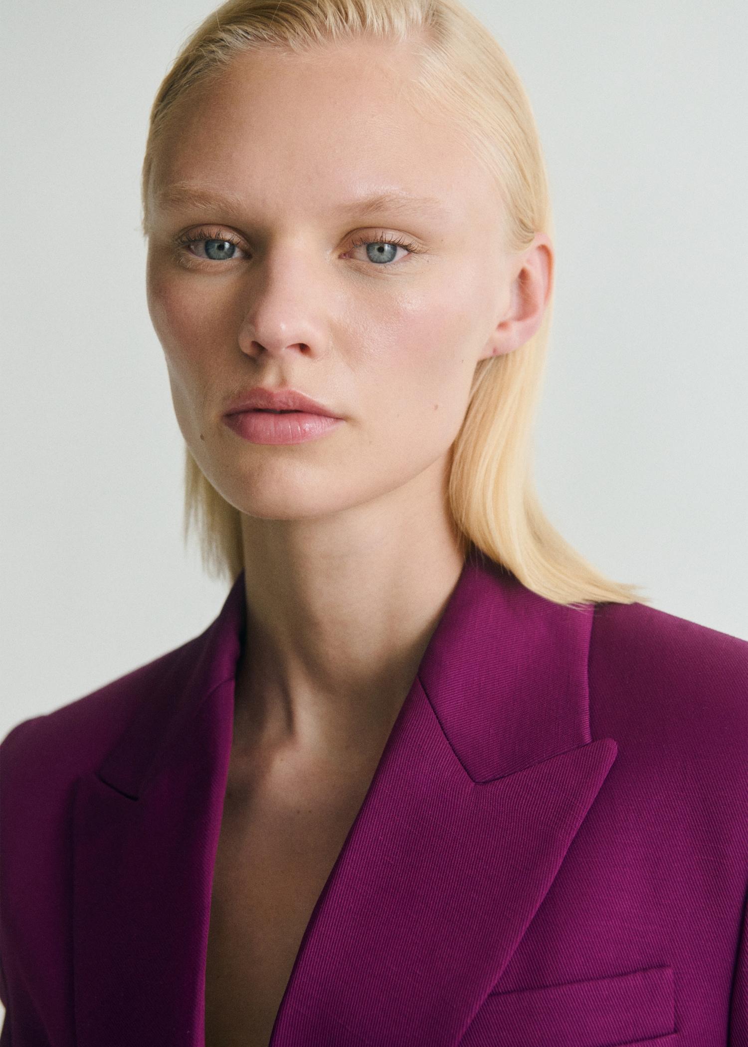 Linen-blend double-breasted suit blazer - Women | MANGO USA Product Image