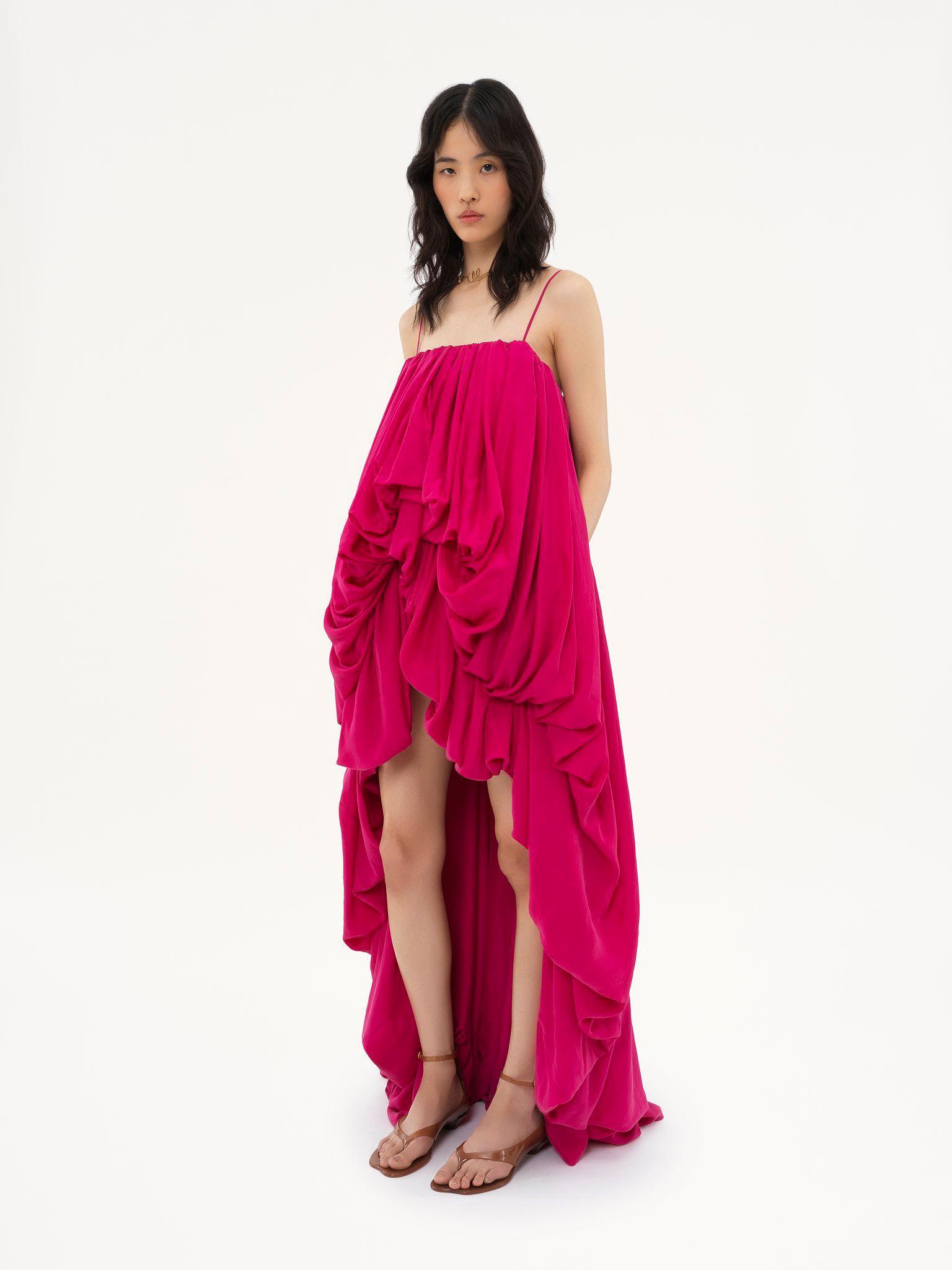 High-low sleeveless jumpsuit in washed silk pongé Product Image
